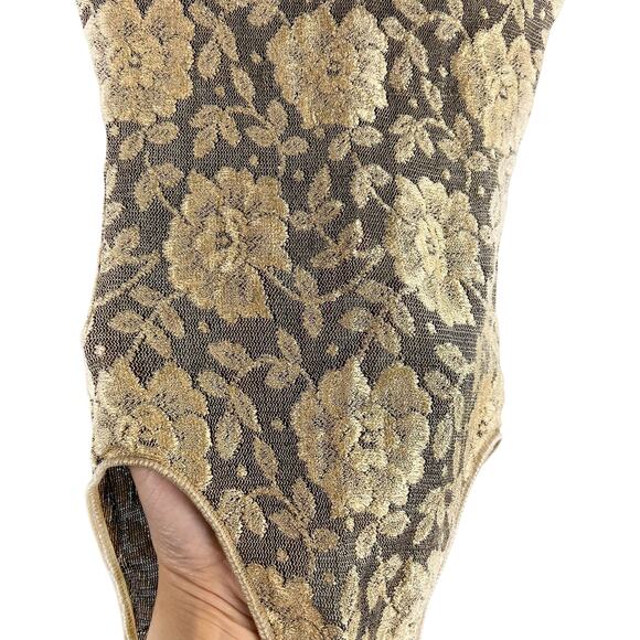 Vintage ABS Allen Schwartz Embroidered Floral Mesh Bodysuit Small Made in USA - Picture 4 of 7